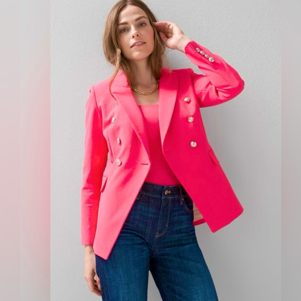 WHBM Hot pink statement suit. Studio Blazer and pants to match.